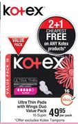 Kotex Ultra Thin Pads With Wings Duo Value Pack (Super)-16's Pack