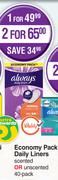Always Economy Pack Daily Liners Scented Or Unscented 40 Pack-For 2