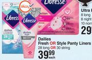 Libresse Dailies Fresh Or Style Panty Liners 28 Long Or 30 String-Each