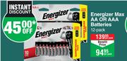 Energizer Max AA Or AAA Batteries 12 Pack-Per Pack