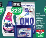 Omo Auto Liquid 1.5L Or Auto Washing Powder 2Kg Or Auto Capsules 17 Pack-Each