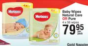 Huggies Baby Wipes Natural Care Or Pure 4 x 56 Wipes-Per Pack