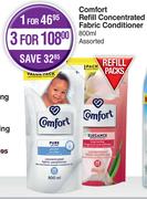Comfort Refill Concentrated Fabric Conditioner Assorted-For 3 x 800ml