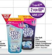 Sta Soft Ultra Concentrate Fabric Conditioner Refill Value Pack Assorted-For 2 x 500ml