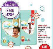 Pampers Value Pack Premium Care Nappies Sizes 1-6 Or Value Pack Premium Care Pants Sizes 3-6-For 1