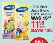 Purity 100% Fruit Juice Blend Assorted-200ml Each