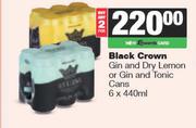 Black Crown Gin & Dry Lemon Or Gin & Tonic Cans-For 2 x 6 x 440ml