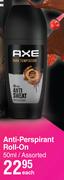 Axe Anti Perspirant Roll On Assorted-50ml Each