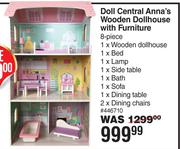 Doll Central Anna's Wooden Dollhouse With Furniture (8Piece)