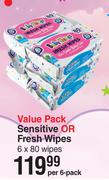 Baby Things Value Pack Sensitive Or Fresh Wipes 6 x 80 Wipes-Per Pack