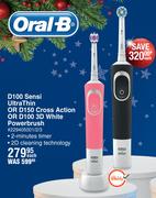 Oral-B D100 Sensi Ultra Thin Or D150 Cross Action Or D100 3D White Powerbrush-Each