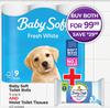 Baby Soft Toilet Rolls 9 Pack & Moist Toilet Tissues 42 Wipes-Both For