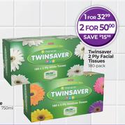 Twinsaver 2 Ply Facial Tissues 180 Pack-For 1