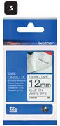 Brother 12mm x 3m TZE-FA3 Blue On White Iron On Fabric Tape