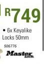 Masterlock Brass 6xKeyalike Locks 50mm