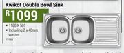 Kwikot Double Bowl Sink 1160x501 Including 2 x 40mm Wastes