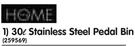 Home 30L Stainless Steel Pedal Bin