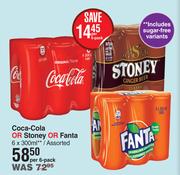 Coca Cola Or Stoney Or Fanta Assorted-6 x 300ml Per Pack  