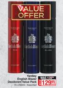 Yardley English Blazer Deodorant Value Pack Assorted-3 x 250ml Each