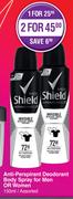 Shield Anti Perspirant Deodorant Body Spray For Men Or Women Assorted-For 2 x 150ml
