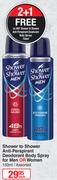 Shower To Shower Anti-Perspirant Deodorant Body Spray For Men Or Women Assorted-150ml Each