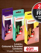 Lovers+ Coloured & Scented Condoms Assorted-12's Per Pack