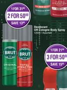 Brut Deodorant Or Cologne Body Spray Assorted-For 2 x 120ml