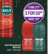 Brut Anti-Perspirant Roll-On Assorted-For 3 x 50ml