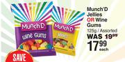 Munch'D Jellies Or Wine Gums Assorted-125g Each