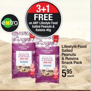 Lifestyle Food Salted Peanuts & Raisins Snack Pack-40g Each