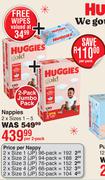 Huggies Nappies 2 x Sizes 1-5-Per 2 Pack