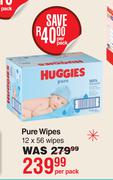 Huggies Pure Wipes 12 x 56 Wipes-Per Pack