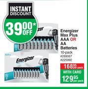 Energizer Max Plus AAA Or AA Batteries 10 Pack-Per Pack