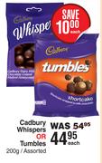 Cadbury Whispers Or Tumbles Assorted-200g Each