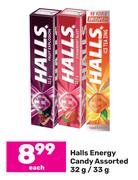 Halls Energy Candy Assorted-32g/33g Each
