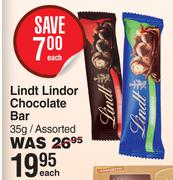 Lindt Lindor Chocolate Bar Assorted-35g Each