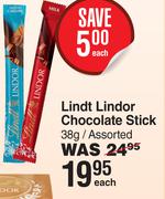 Lindt Lindor Chocolate Stick Assorted-38g Each