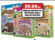 Wholesome Earth Gluten Free Kids Chocolate, Honey Or Hoops Corn Cereal-350g Each