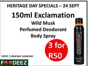 Exclamation Wild Musk Perfumed Deodorant Body Spray-For 3 x 150ml