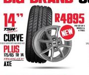 TSH 14" Curve Wheels And 175/65 TR 14 Velocity Axe Tyres-Per Set Of 4 Wheels & 4 Tyres