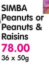 Simba Peanuts or Peanuts & Raisins-36 x 50gm