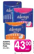 Always Sanitary Pads-36's/40's Each