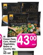 M Frozen Peas, Corn, Mixed Vegetables, Beans or Country Mix-2kg Each