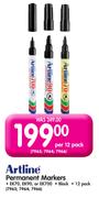 Artline Permanent Markers-Per 12 Pack.