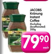 Jacobs Kronung Instant Coffee (Excluding Decaffeinated)-200g Each