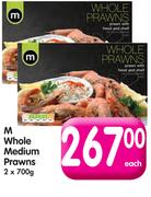 M Whole Medium Prawns-2X700g Each