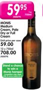 Monis Medium Cream, Pale Dry Or Full Cream-12x750ML