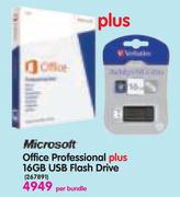 Microsoft Office Professional plus 16GB USB Flash Drive-Per Bundle