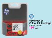 Hp 650 Black Or Colour Ink Catridge