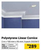 5-Pack Polystyrene Linear Cornice 2m x 100mm x 95mm